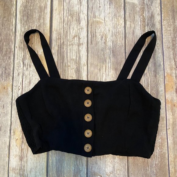 Lulus Black Sweet As Ever Cropped Button Front Tank Top - Picture 2 of 11